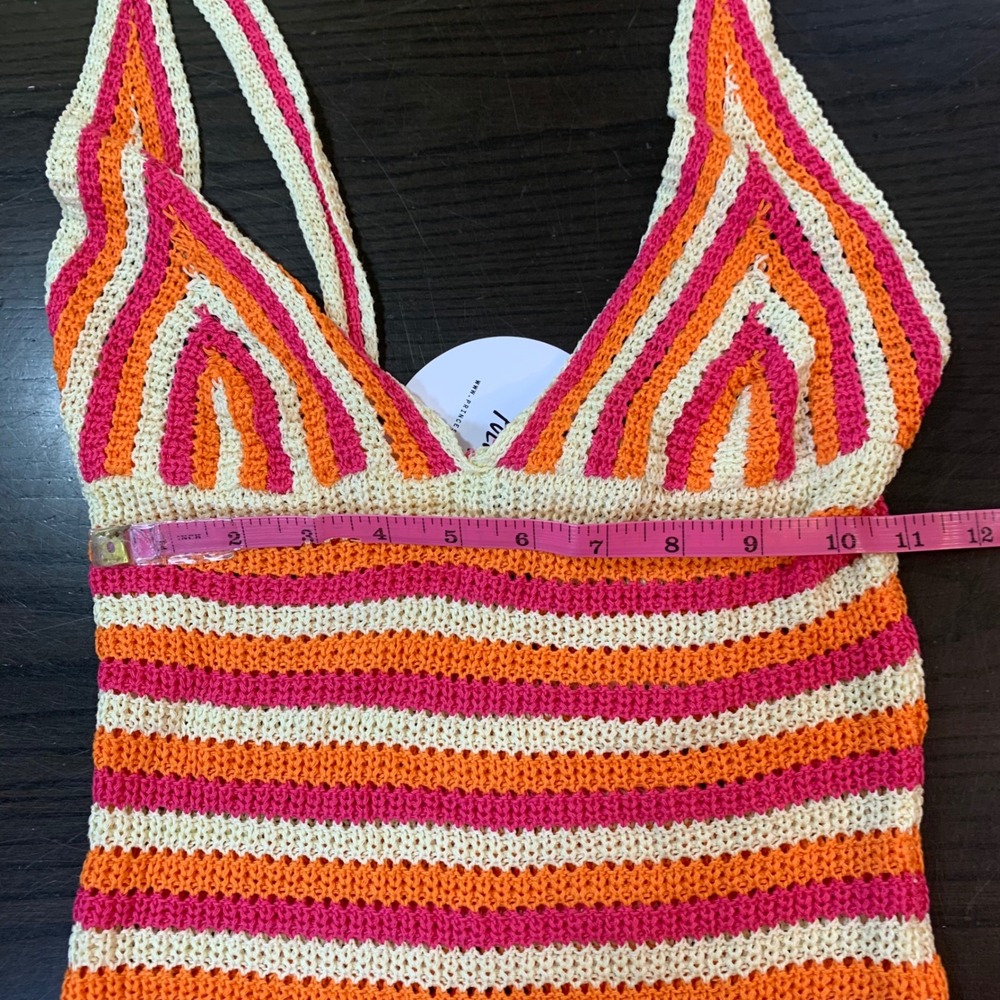 Princess Polly Pareem‎ Mini Dress US 4 Crochet Stripe Sexy Cottagecore Knitwear - Picture 10 of 14